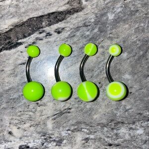 4 Belly Button Ring Set Green White